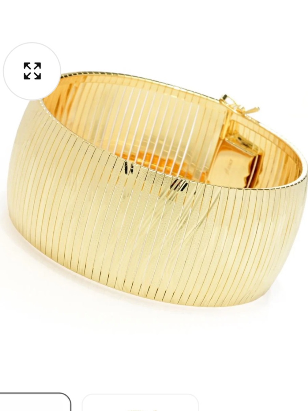 New Italian 18K Gold Plated  Tigre Textured Wide Cuff Bracelet. 7”